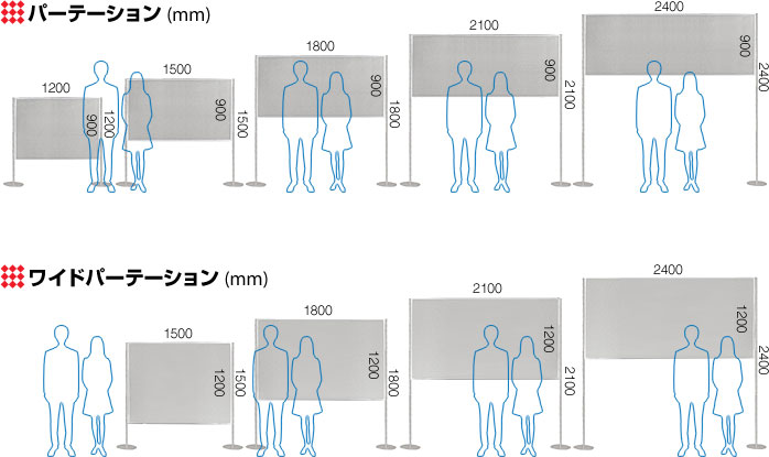 パーテーション横置きサイズ比較